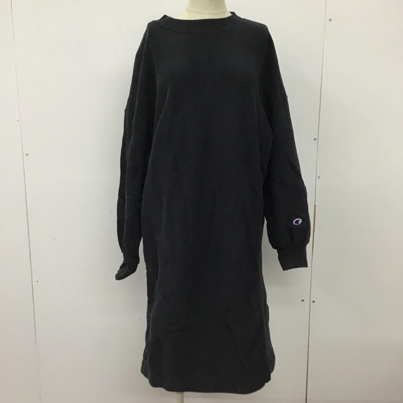 チャンピオン Champion ワンピース ロングスカート CWSL014 Champion×MILKFED.コラボ ロングワンピース 長袖スウェットワンピース M ロゴ、文字 紺 / ネイビー /  レディース USED 古着 中古 10103286