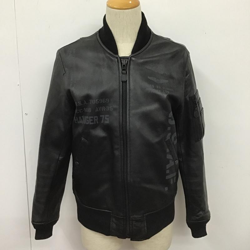 アヴィレックス AVIREX ジャケット、上着 ジャンパー、ブルゾン 6161088 MA-1ステンシルレザージャケット フライトジャケット 革ジャン ラムレザー L ロゴ、文字 黒 / ブラック /  メンズ USED 古着 中古 10103441