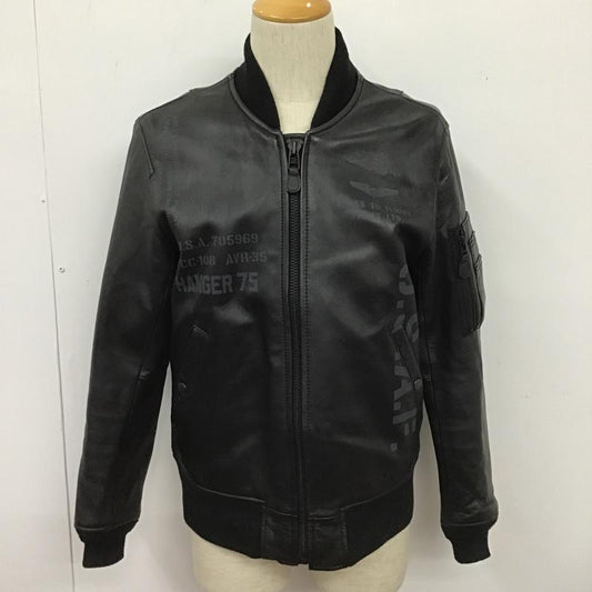 アヴィレックス AVIREX ジャケット、上着 ジャンパー、ブルゾン 6161088 MA-1ステンシルレザージャケット フライトジャケット 革ジャン ラムレザー L ロゴ、文字 黒 / ブラック /  メンズ USED 古着 中古 10103441