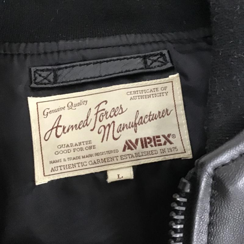 アヴィレックス AVIREX ジャケット、上着 ジャンパー、ブルゾン 6161088 MA-1ステンシルレザージャケット フライトジャケット 革ジャン ラムレザー L ロゴ、文字 黒 / ブラック /  メンズ USED 古着 中古 10103441