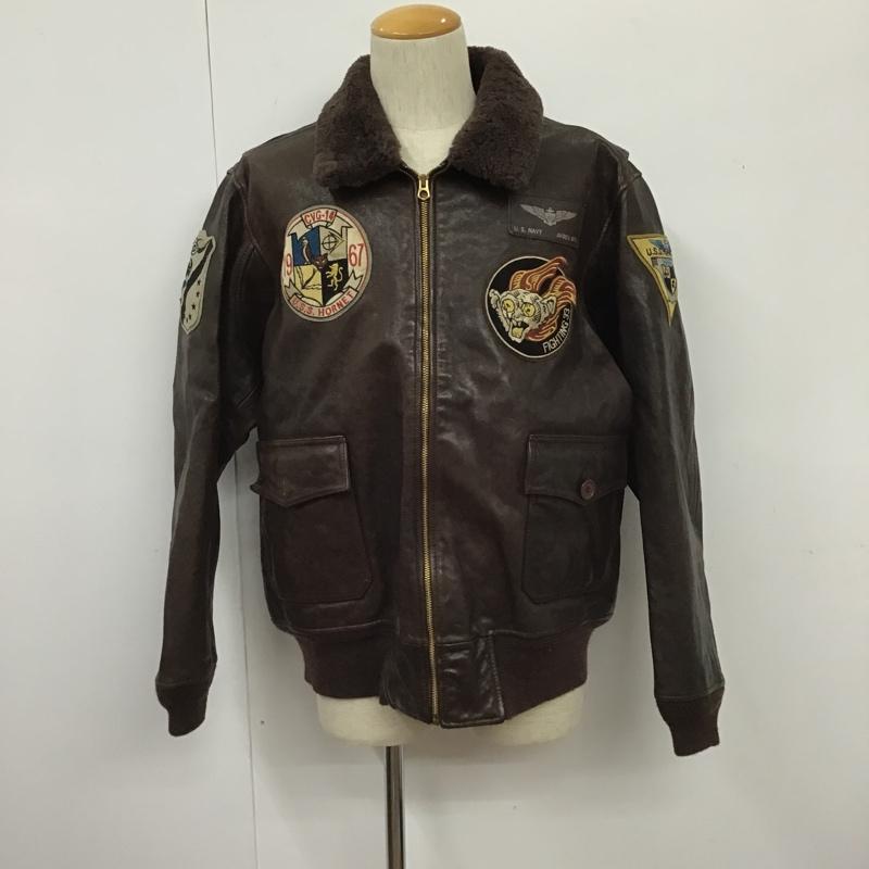 アヴィレックス AVIREX ジャケット、上着 ジャンパー、ブルゾン 6151093 G-1FIGHTING33REVIVAL レザージャケット アウター ジップアップジャケット 44 刺繍 X ロゴ、文字 茶 / ブラウン /  メンズ USED 古着 中古 10103549
