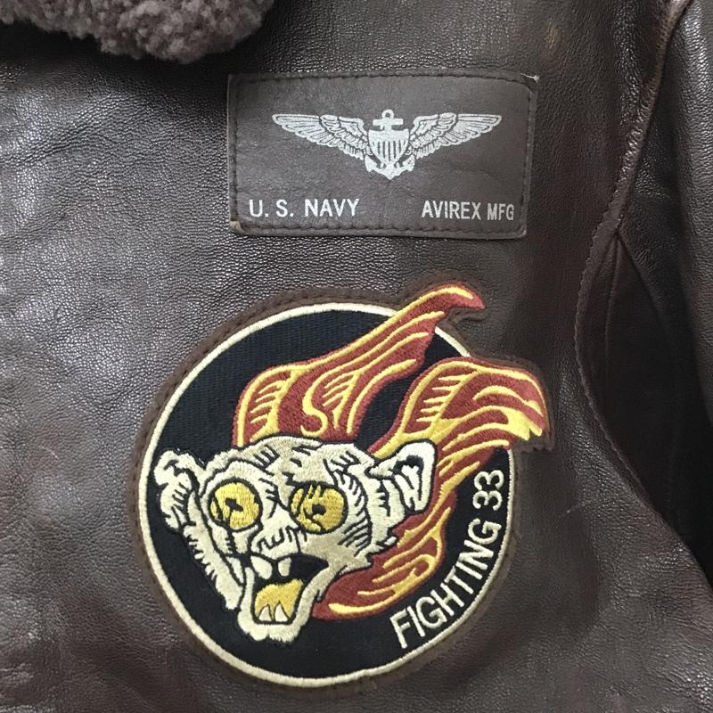 アヴィレックス AVIREX ジャケット、上着 ジャンパー、ブルゾン 6151093 G-1FIGHTING33REVIVAL レザージャケット アウター ジップアップジャケット 44 刺繍 X ロゴ、文字 茶 / ブラウン /  メンズ USED 古着 中古 10103549