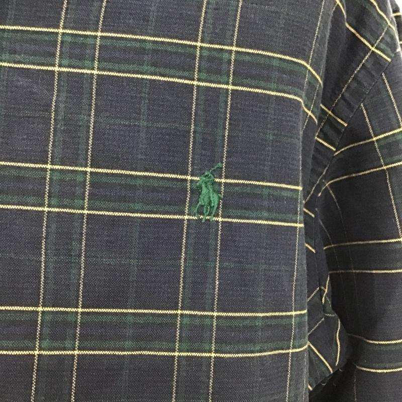 ラルフローレン RALPHLAUREN シャツ、ブラウス 長袖 ボタンダウン チェック L ワンポイント 紺 / ネイビー / X 緑 / グリーン / X 黄 / イエロー /  メンズ USED 古着 中古 10103631
