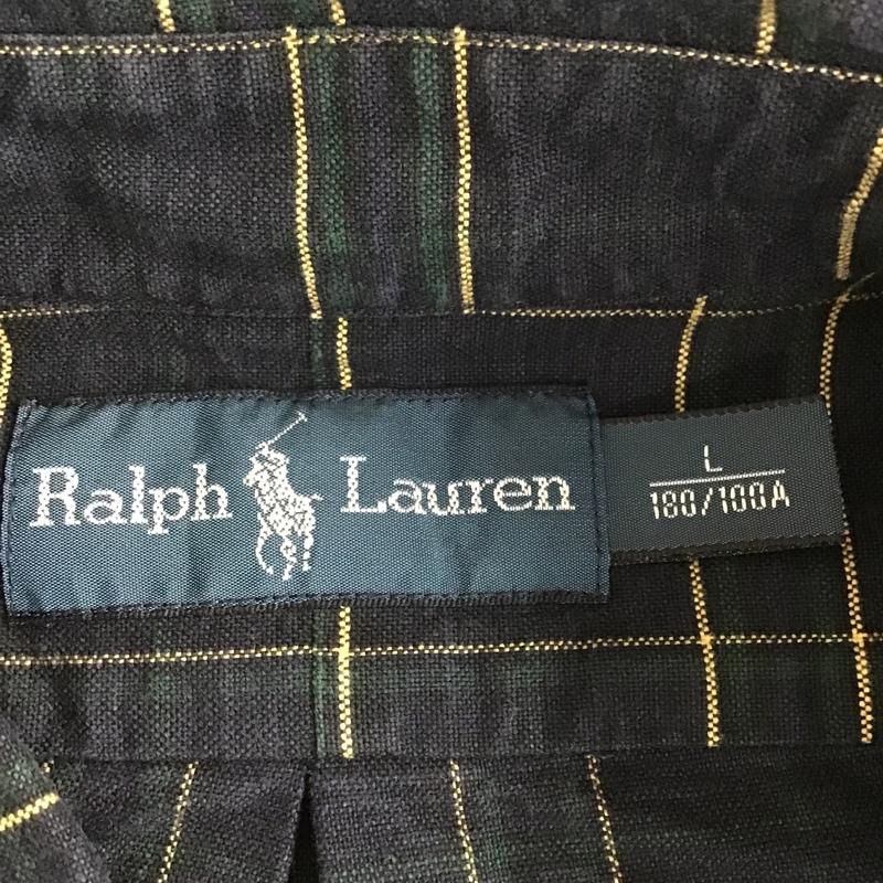 ラルフローレン RALPHLAUREN シャツ、ブラウス 長袖 ボタンダウン チェック L ワンポイント 紺 / ネイビー / X 緑 / グリーン / X 黄 / イエロー /  メンズ USED 古着 中古 10103631