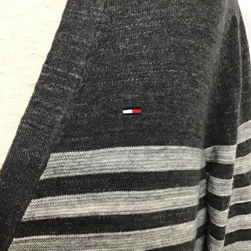 トミーヒルフィガー TOMMY HILFIGER カーディガン 長袖 Vネック ボーダー S ワンポイント 灰 / グレー / X ダークグレー / ダークグレー /  メンズ USED 古着 中古 10103636