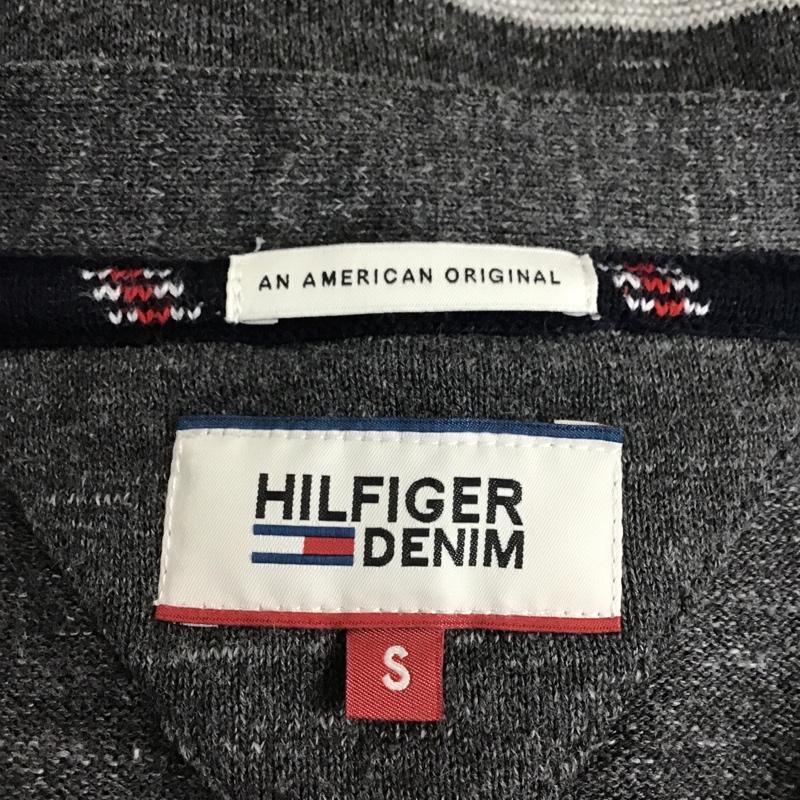 トミーヒルフィガー TOMMY HILFIGER カーディガン 長袖 Vネック ボーダー S ワンポイント 灰 / グレー / X ダークグレー / ダークグレー /  メンズ USED 古着 中古 10103636