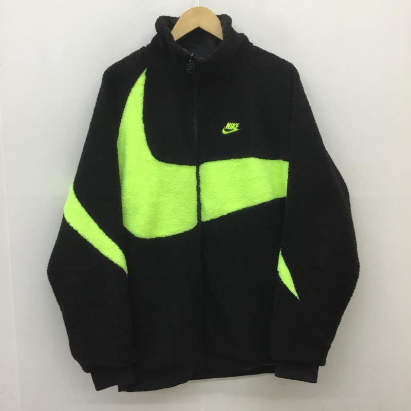 ナイキ NIKE ジャケット、上着 ジャンパー、ブルゾン BIG SWOOSH BOA JACKET ビッグ スウォッシュ ボア ジャケット BQ6546-017 リバーシブル L ロゴ、文字 黒 / ブラック / X 黄緑 / イエローグリーン /  メンズ USED 古着 中古 10103678
