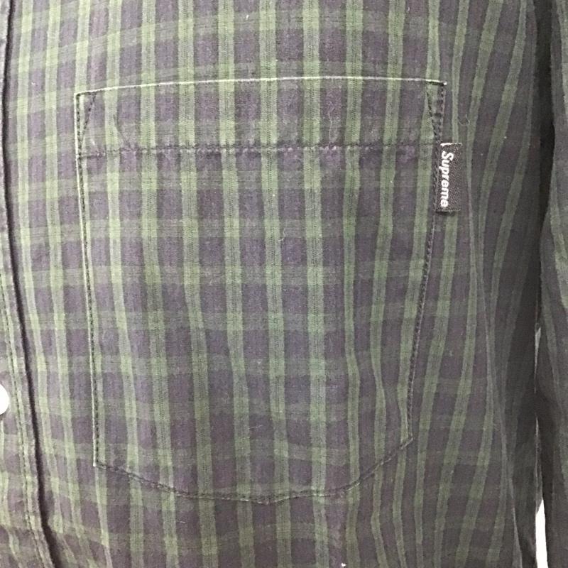 シュプリーム Supreme シャツ、ブラウス 長袖 ボタンダウン S チェック 緑 / グリーン / X 黒 / ブラック /  メンズ USED 古着 中古 10103716