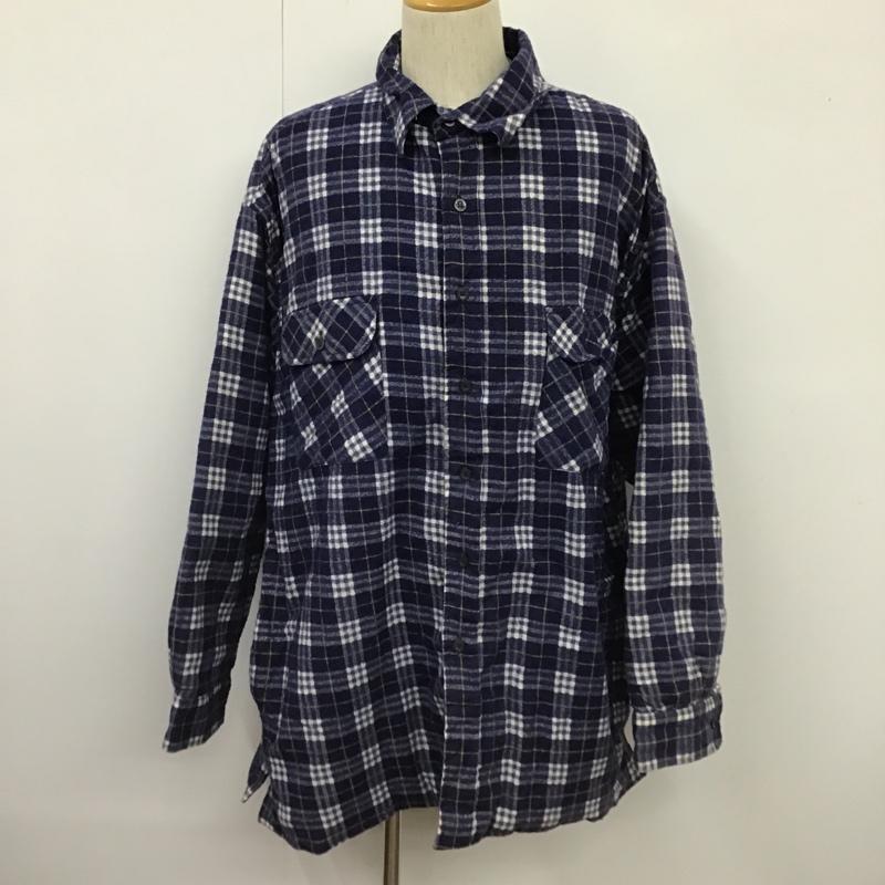 古着 USED ジャケット、上着 ジャケット、ブレザー シャツジャケット ロング丈 裏キルティング XXL チェック 紺 / ネイビー / X 白 / ホワイト / X 黄 / イエロー /  メンズ USED 古着 中古 10103779