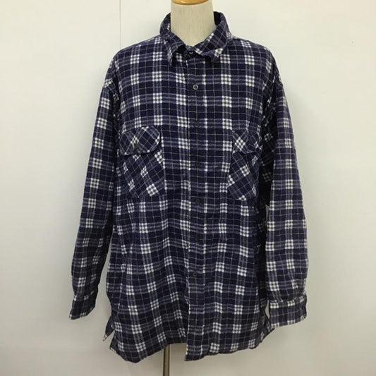 古着 USED ジャケット、上着 ジャケット、ブレザー シャツジャケット ロング丈 裏キルティング XXL チェック 紺 / ネイビー / X 白 / ホワイト / X 黄 / イエロー /  メンズ USED 古着 中古 10103779