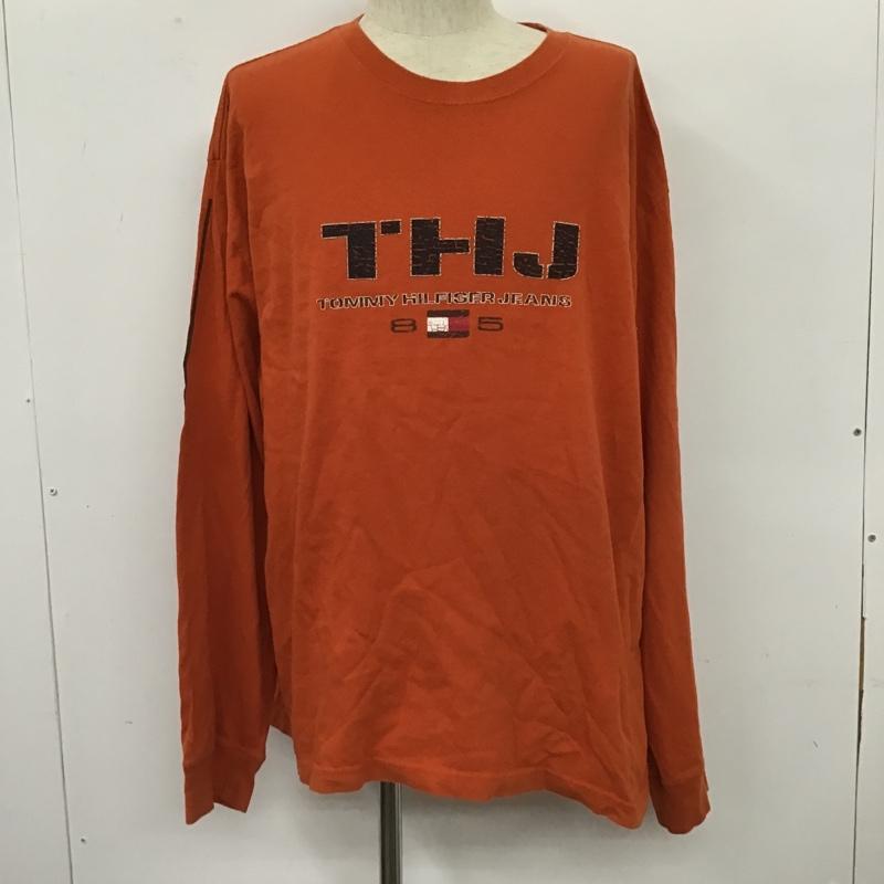 トミー ジーンズ TOMMY JEANS Tシャツ 長袖 THJ ロゴ クルーネック XXL プリント 橙 / オレンジ /  メンズ USED 古着 中古 10103789