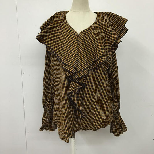 リリー ブラウン Lily Brown シャツ、ブラウス 長袖 LWFB224153 フリルカラーシャツ チェックシャツ ビックカラー 長袖プルオーバーシャツ チェック 紺 / ネイビー / X 黄 / イエロー /  レディース USED 古着 中古 10103837
