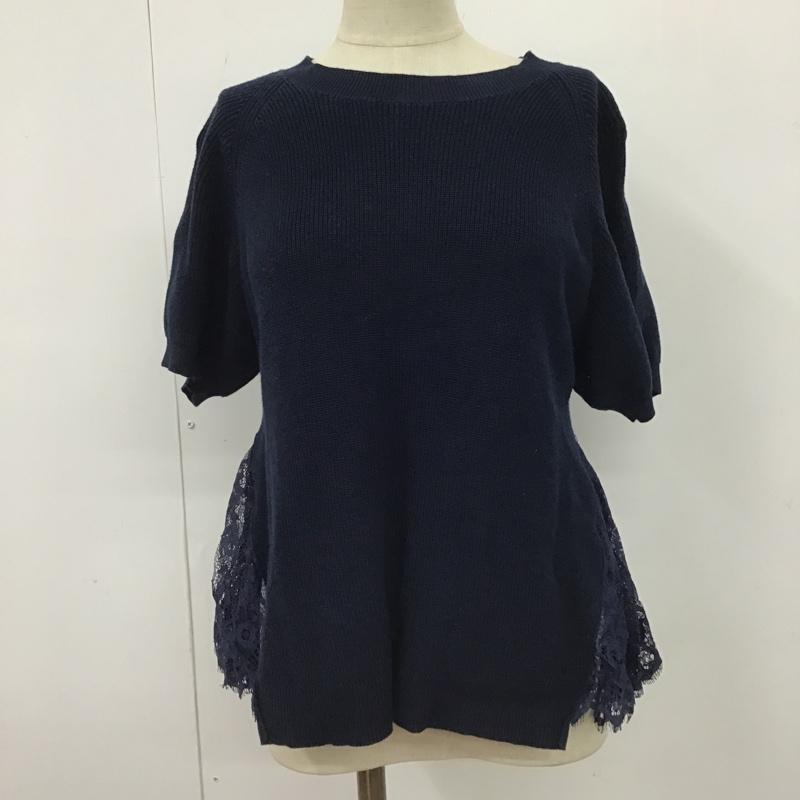 グリーンレーベルリラクシング green label relaxing カットソー 半袖 3618-699-0342 CFCサイドレースニット 半袖ニットカットソー セーター FREE 無地 紺 / ネイビー /  レディース USED 古着 中古 10103839