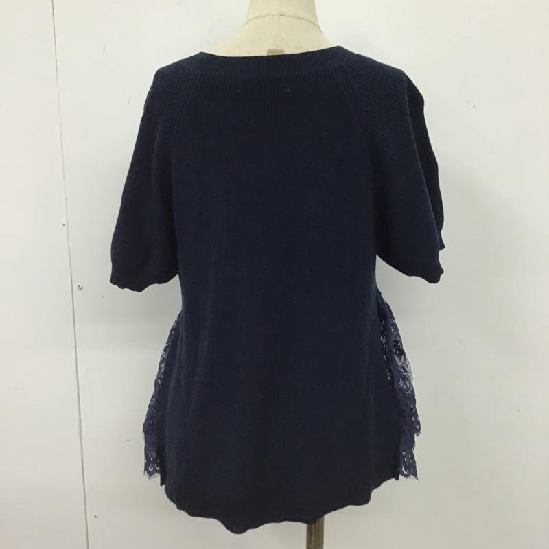 グリーンレーベルリラクシング green label relaxing カットソー 半袖 3618-699-0342 CFCサイドレースニット 半袖ニットカットソー セーター FREE 無地 紺 / ネイビー /  レディース USED 古着 中古 10103839