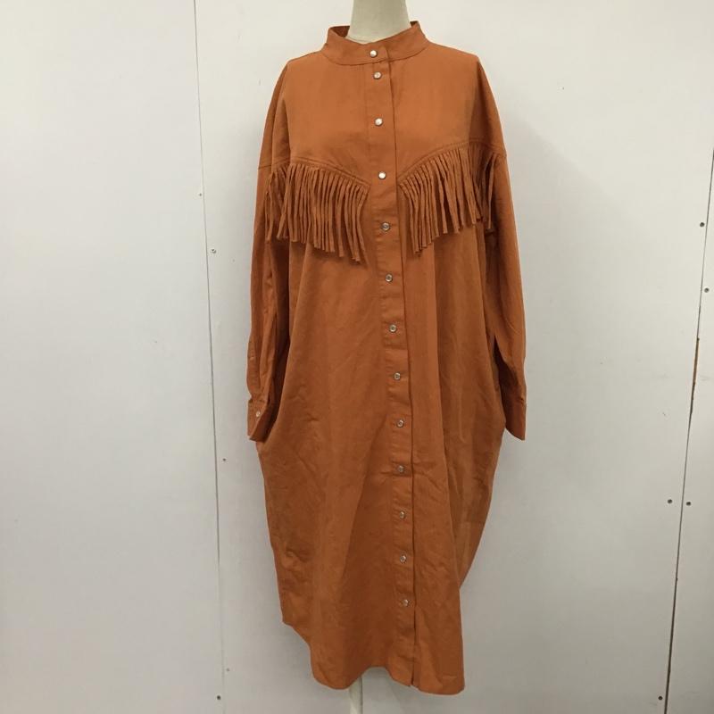 ロジャーアンドロウ Roger&Raw ワンピース ロングスカート 長袖シャツワンピース ノーカラーシャツワンピース ロングワンピース M 無地 橙 / オレンジ /  レディース USED 古着 中古 10103843
