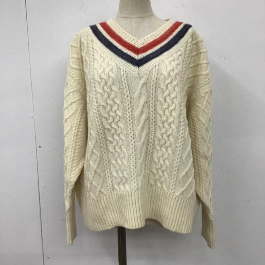 マカフィー MACPHEE ニット、セーター 長袖 12-02-75-02307 AIRLY CABLE TILDEN Vネックプルオーバー S 無地 アイボリー / アイボリー / X 赤 / レッド / X 紺 / ネイビー /  レディース USED 古着 中古 10103846