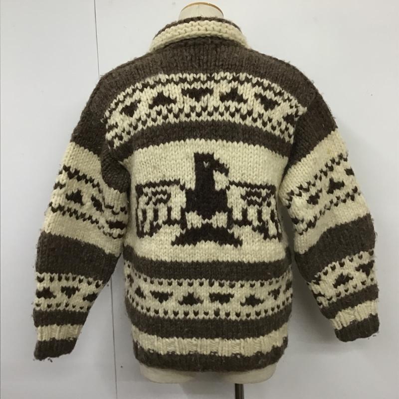 古着 USED ジャケット、上着 ジャケット、ブレザー CA07842 カウチン ニット セーター カーディガン ジップアップニット プリント 白 / ホワイト / X 茶 / ブラウン /  メンズ USED 古着 中古 10103876