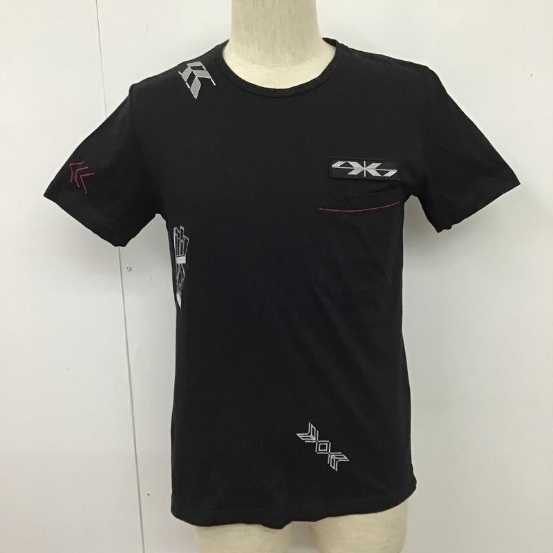 ランバンオンブルー LANVIN en Bleu Tシャツ 半袖 LB-99108*-57603 クルーネック 胸ポケット 48 刺繍 黒 / ブラック /  メンズ USED 古着 中古 10103947