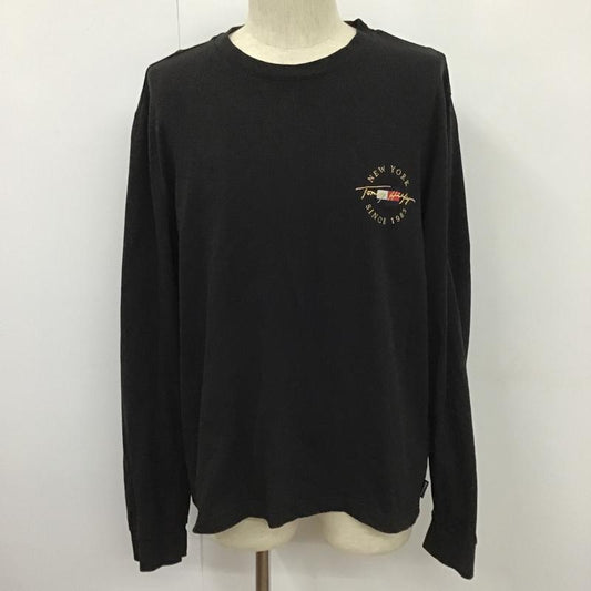 トミーヒルフィガー TOMMY HILFIGER カットソー 長袖 長袖カットソー クルーネックカットソー ロングスリーブカットソー プリントTシャツ XL ロゴ、文字 黒 / ブラック /  メンズ USED 古着 中古 10103951