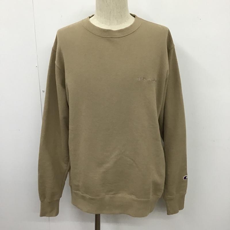 チャンピオン Champion トレーナー 長袖 長袖トレーナー スウェット クルーネック リブスウェットカットソー L ロゴ、文字 ベージュ / ベージュ /  メンズ USED 古着 中古 10103954