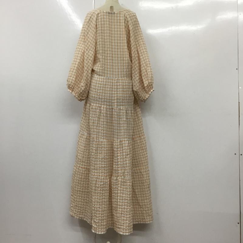 ザラ ZARA ワンピース ロングスカート 3067 108 050 ティアードワンピース ボリュームスリーブ M チェック 白 / ホワイト / X 灰 / グレー / X 橙 / オレンジ /  レディース USED 古着 中古 10104025