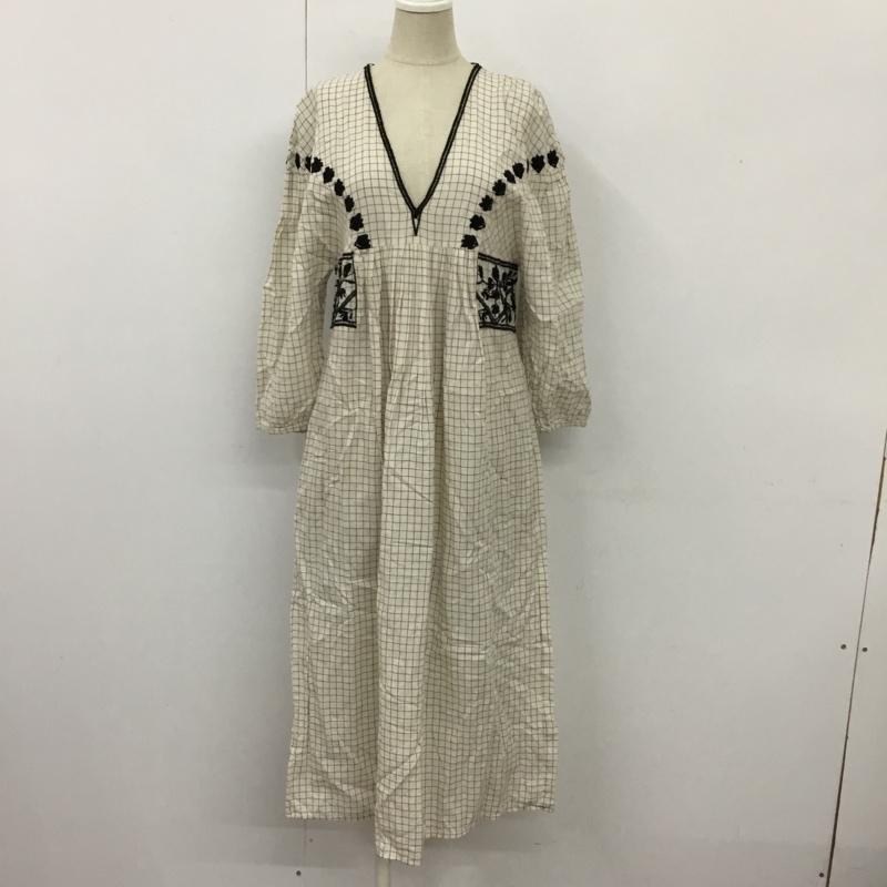 ザラ ZARA ワンピース ロングスカート 7521 304 712 Vネック 七分袖 XS 刺繍 アイボリー / アイボリー / X 黒 / ブラック /  レディース USED 古着 中古 10104032
