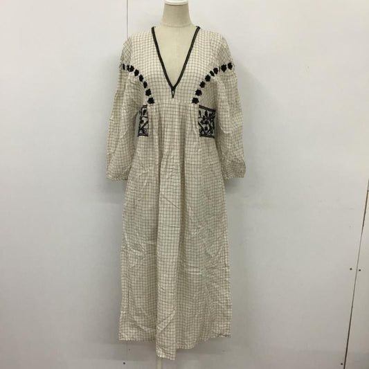 ザラ ZARA ワンピース ロングスカート 7521 304 712 Vネック 七分袖 XS 刺繍 アイボリー / アイボリー / X 黒 / ブラック /  レディース USED 古着 中古 10104032