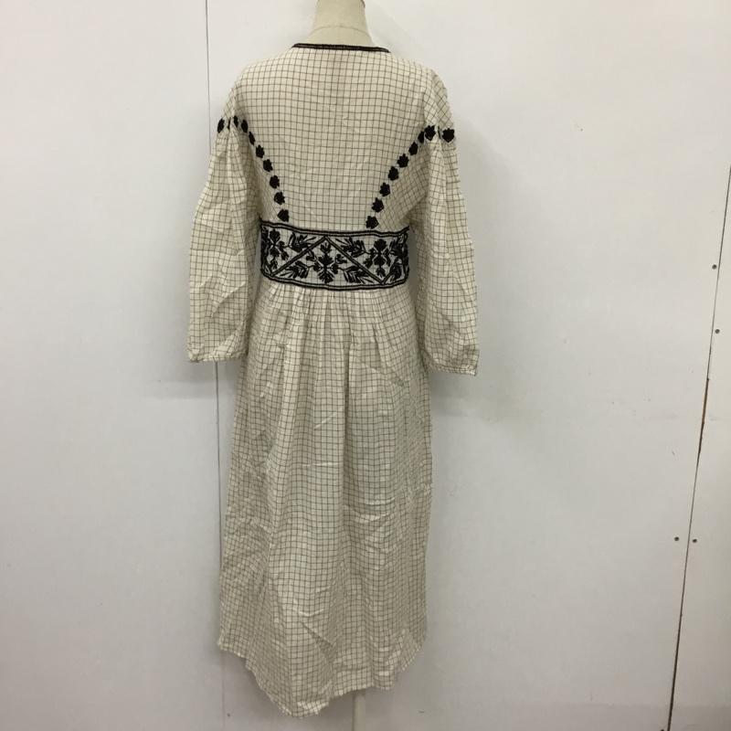 ザラ ZARA ワンピース ロングスカート 7521 304 712 Vネック 七分袖 XS 刺繍 アイボリー / アイボリー / X 黒 / ブラック /  レディース USED 古着 中古 10104032
