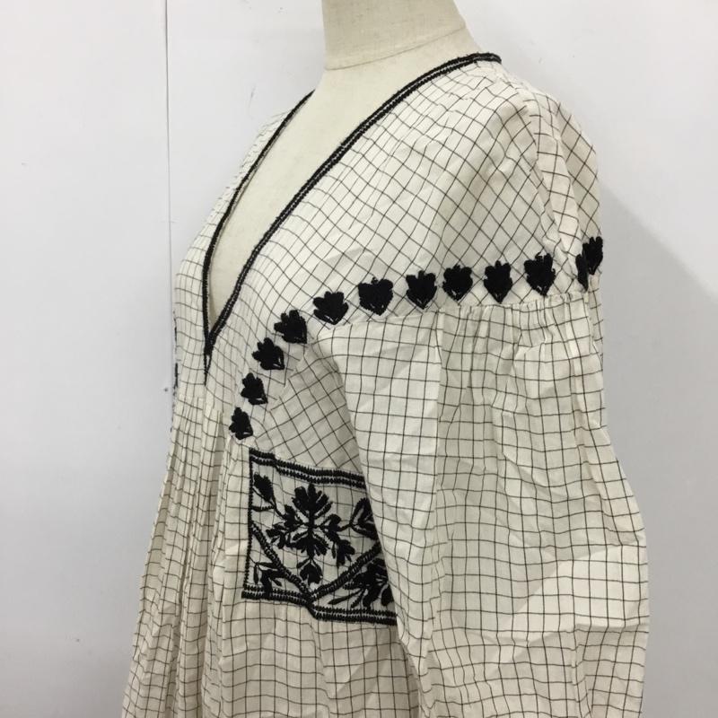 ザラ ZARA ワンピース ロングスカート 7521 304 712 Vネック 七分袖 XS 刺繍 アイボリー / アイボリー / X 黒 / ブラック /  レディース USED 古着 中古 10104032