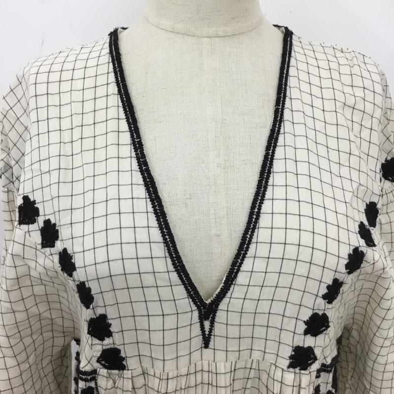ザラ ZARA ワンピース ロングスカート 7521 304 712 Vネック 七分袖 XS 刺繍 アイボリー / アイボリー / X 黒 / ブラック /  レディース USED 古着 中古 10104032