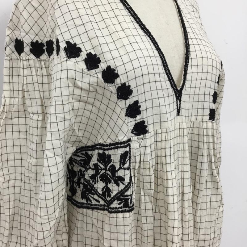 ザラ ZARA ワンピース ロングスカート 7521 304 712 Vネック 七分袖 XS 刺繍 アイボリー / アイボリー / X 黒 / ブラック /  レディース USED 古着 中古 10104032