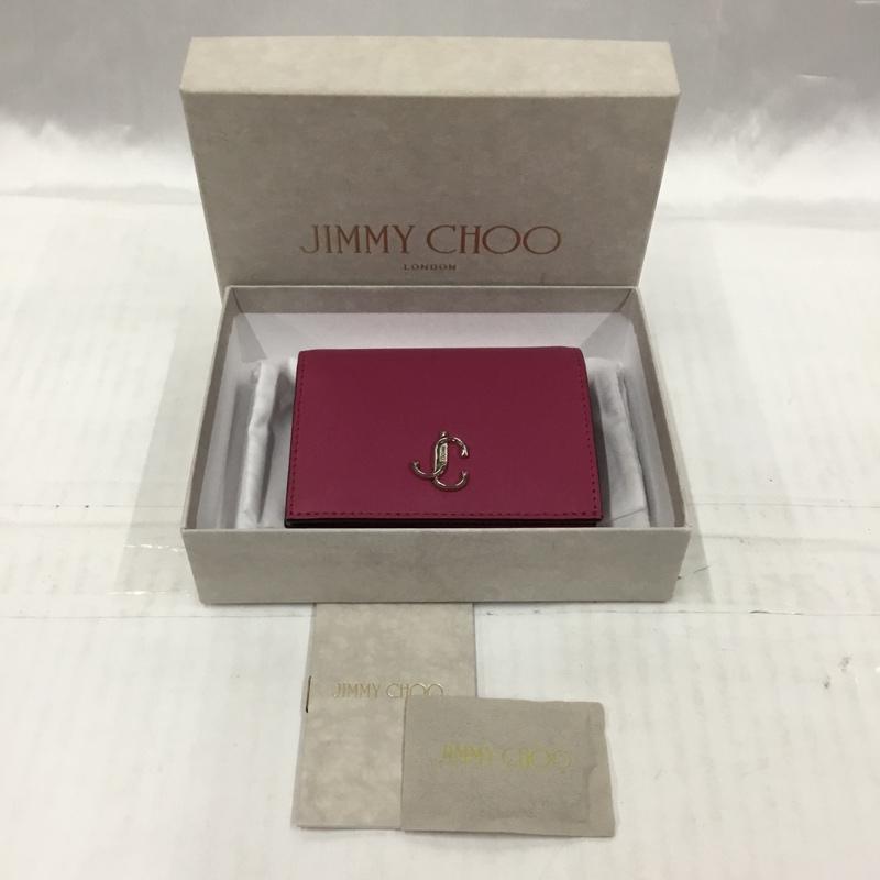 ジミーチュウ JIMMY CHOO 財布 コンパクト財布 HANNE PKR 112274 箱有 二つ折り ロゴ、文字 桃 / ピンク /  レディース USED 古着 中古 10104114