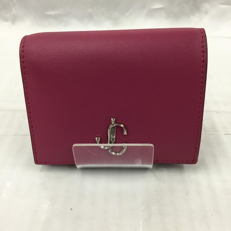 ジミーチュウ JIMMY CHOO 財布 コンパクト財布 HANNE PKR 112274 箱有 二つ折り ロゴ、文字 桃 / ピンク /  レディース USED 古着 中古 10104114