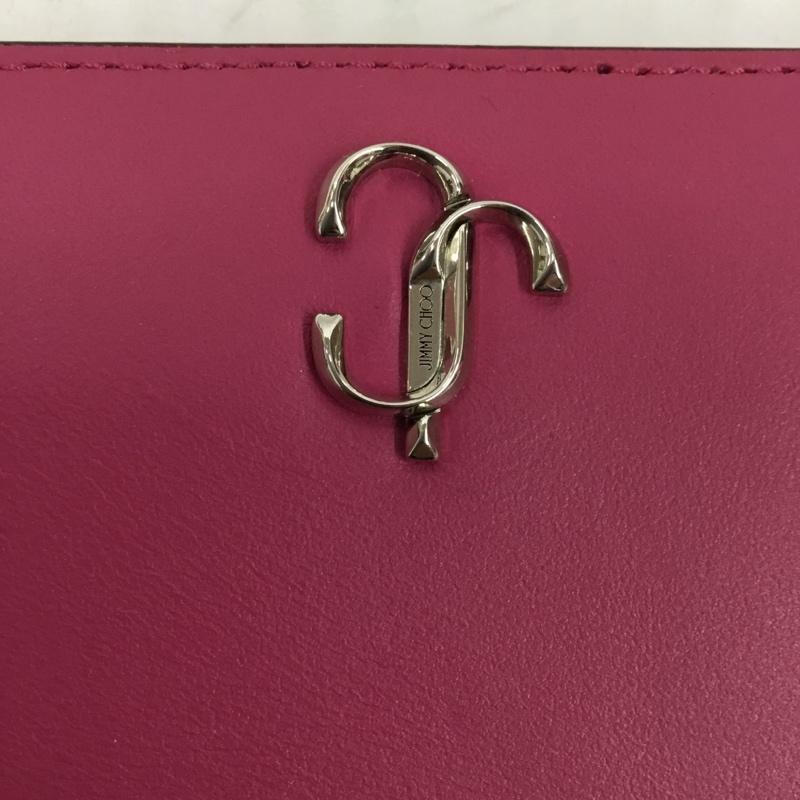 ジミーチュウ JIMMY CHOO 財布 コンパクト財布 HANNE PKR 112274 箱有 二つ折り ロゴ、文字 桃 / ピンク /  レディース USED 古着 中古 10104114