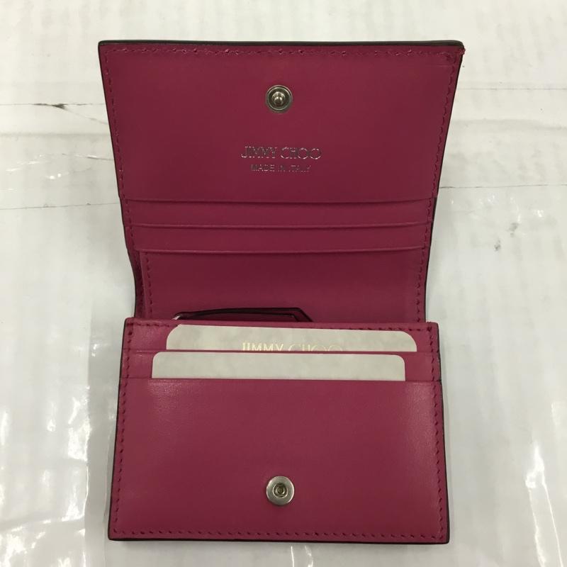 ジミーチュウ JIMMY CHOO 財布 コンパクト財布 HANNE PKR 112274 箱有 二つ折り ロゴ、文字 桃 / ピンク /  レディース USED 古着 中古 10104114
