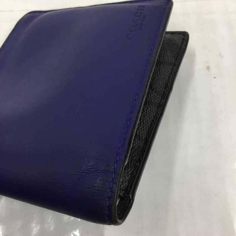 コーチ COACH 財布 二つ折り C1600 ロゴ、文字 青 / ブルー / X 黒 / ブラック /  メンズ USED 古着 中古 10104197