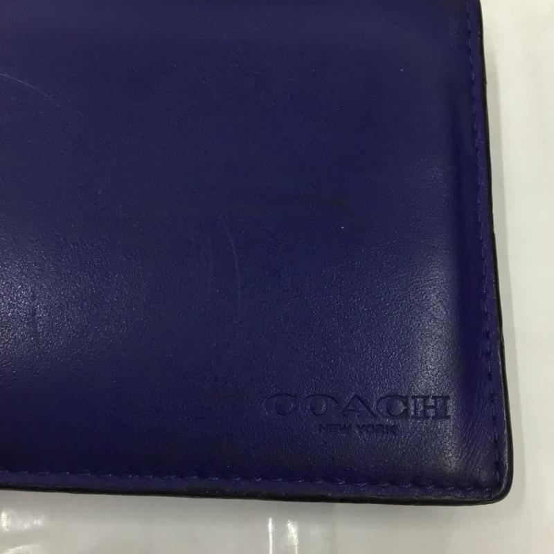 コーチ COACH 財布 二つ折り C1600 ロゴ、文字 青 / ブルー / X 黒 / ブラック /  メンズ USED 古着 中古 10104197