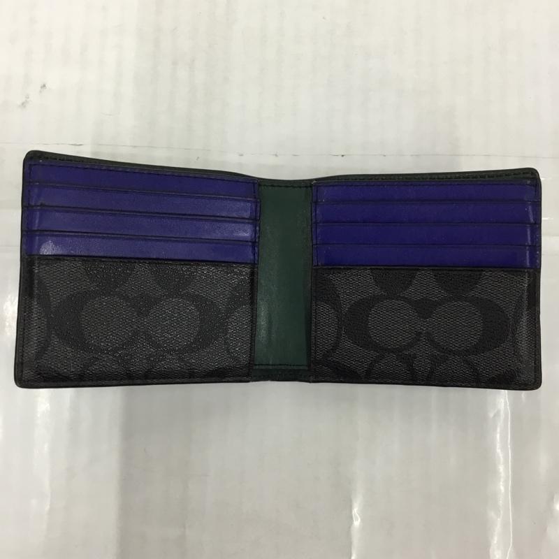 コーチ COACH 財布 二つ折り C1600 ロゴ、文字 青 / ブルー / X 黒 / ブラック /  メンズ USED 古着 中古 10104197