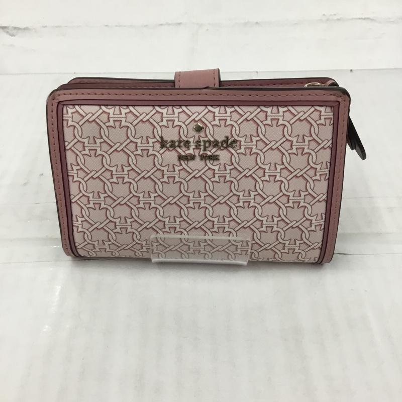 ケイトスペード Kate Spade 財布 二つ折り WLR00267 総柄 ロゴ、文字 桃 / ピンク /  レディース USED 古着 中古 10104228