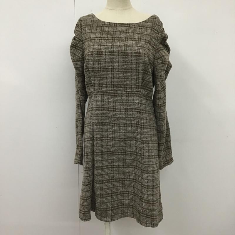 マジェスティックレゴン MAJESTIC LEGON ワンピース ひざ丈スカート 1008068400 メルティパワショルワンピース 長袖ワンピース チェックワンピース M チェック 茶 / ブラウン /  レディース USED 古着 中古 10104402