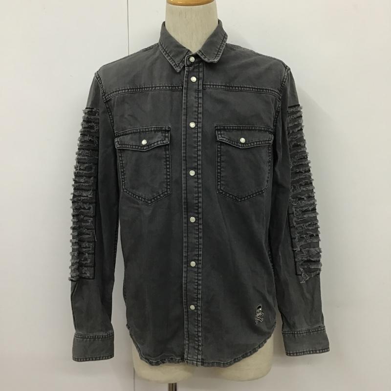 チープマンデイ CHEAP MONDAY シャツ、ブラウス 長袖 長袖シャツ カラーシャツ ポケットシャツ ダメージ加工シャツ S ロゴ、文字 灰 / グレー /  メンズ USED 古着 中古 10104452