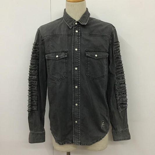 チープマンデイ CHEAP MONDAY シャツ、ブラウス 長袖 長袖シャツ カラーシャツ ポケットシャツ ダメージ加工シャツ S ロゴ、文字 灰 / グレー /  メンズ USED 古着 中古 10104452