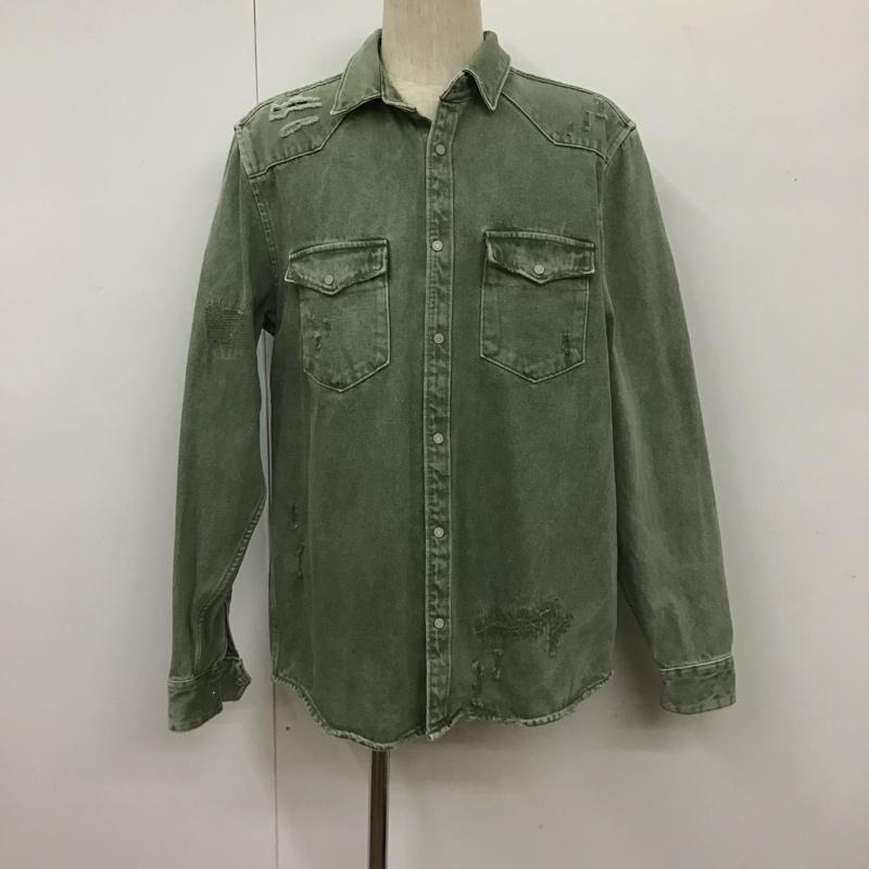 ザラ ZARA ジャケット、上着 ジャケット、ブレザー デニムジャケット ダメージ L 無地 カーキ / カーキ /  メンズ USED 古着 中古 10104506