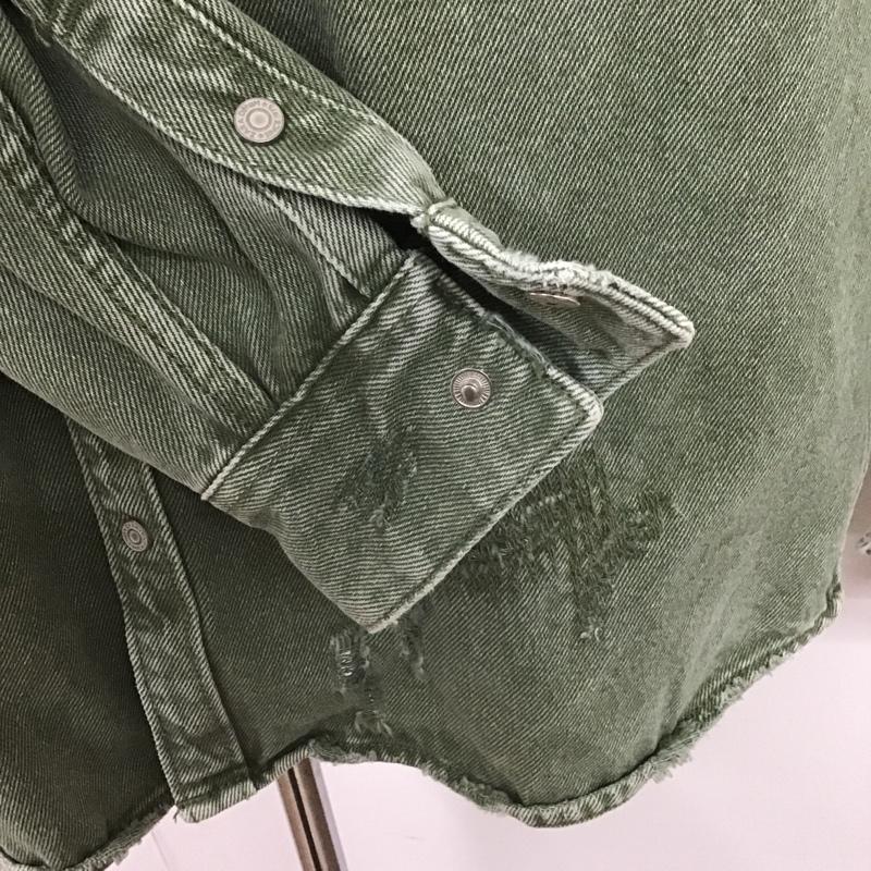 ザラ ZARA ジャケット、上着 ジャケット、ブレザー デニムジャケット ダメージ L 無地 カーキ / カーキ /  メンズ USED 古着 中古 10104506