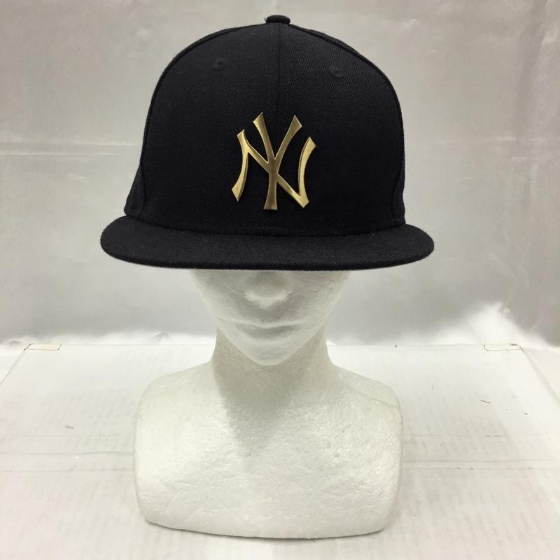 ニューエラ NEW ERA 帽子 キャップ NY ニューヨーク ヤンキース 59.6cm ロゴ、文字 紺 / ネイビー / X 金 / ゴールド /  メンズ USED 古着 中古 10104513