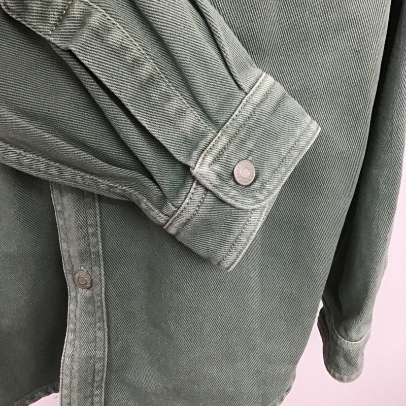 ザラ ZARA シャツ、ブラウス 長袖 デニムシャツ L 無地 薄緑 / ライトグリーン /  メンズ USED 古着 中古 10104526