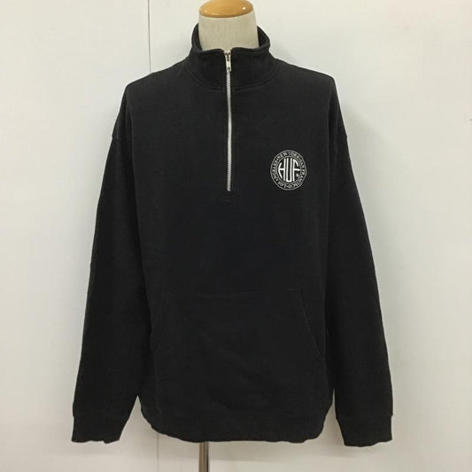 ハフ HUF トレーナー 長袖 長袖トレーナー スウェット ジップアップネック リブスウェットカットソー XL ロゴ、文字 黒 / ブラック /  メンズ USED 古着 中古 10104567