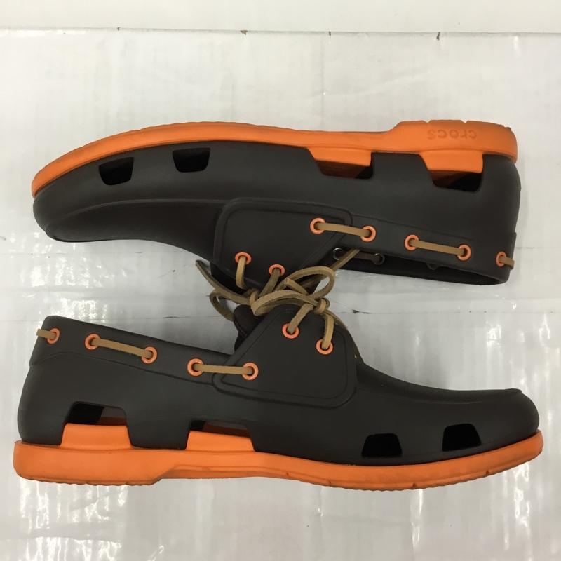 クロックス crocs シューズ シューズ デッキシューズ M13 ロゴ、文字 ダークブラウン / ダークブラウン / X 橙 / オレンジ /  メンズ USED 古着 中古 10104679