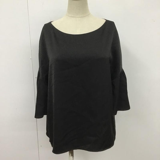 ユナイテッドアローズ UNITED ARROWS カットソー 半袖 1521-215-0913 サテンフレアスリーブブラウス 半袖シャツカットソー ノーカラーシャツ 38 無地 黒 / ブラック /  レディース USED 古着 中古 10104735
