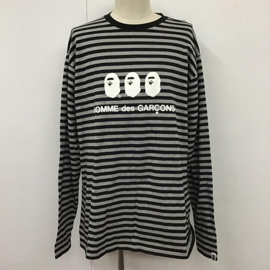 アベイシングエイプ A BATHING APE カットソー 長袖 長袖カットソー クルーネックカットソー プリントTシャツ commedesgarcons コラボ XXL プリント X ボーダー柄 黒 / ブラック / X 灰 / グレー /  メンズ USED 古着 中古 10104757
